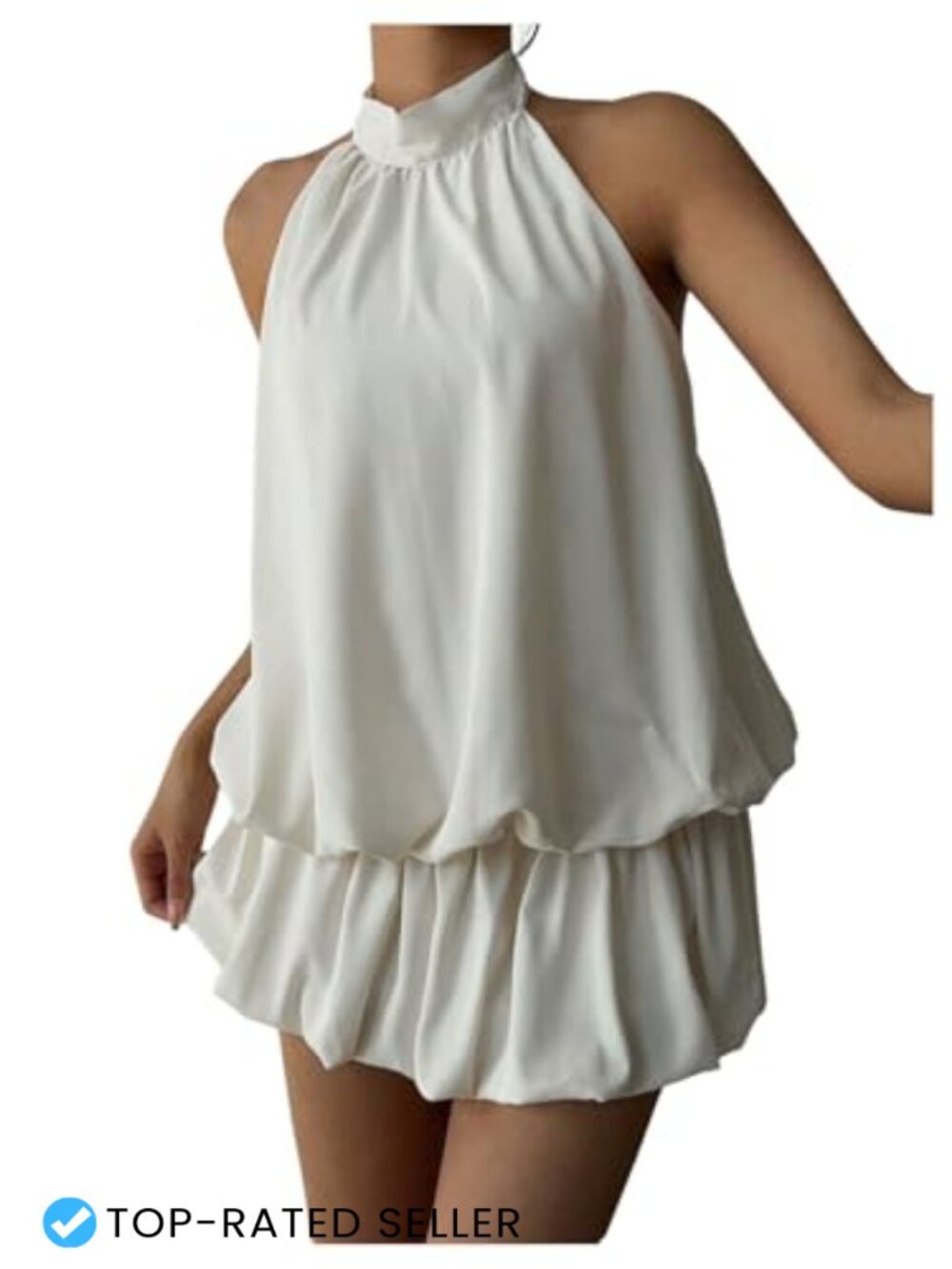 Women's Backless Ruffle Halter Mini Bubble Dress Polyester Party